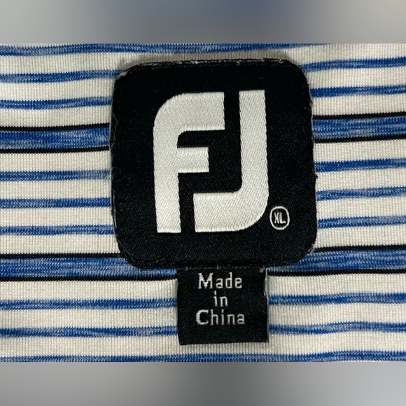 FootJoy Men’s Short Sleeve Golf Polo Shirt White Blue Black Stripes Size XL - Picture 7 of 11